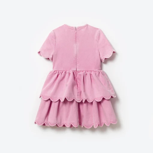Kids self-portrait Denim Mini Dress With Scallop Hem