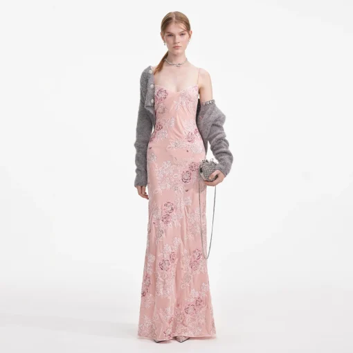 self-portrait Embellished Velvet Maxi Dress