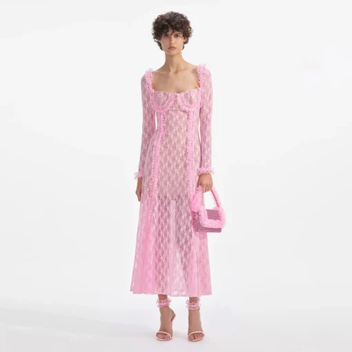self-portrait Lace Ruffle Midi Dress