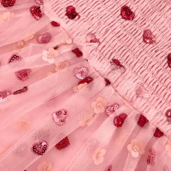 Kids self-portrait Mesh Heart Sequin Dress