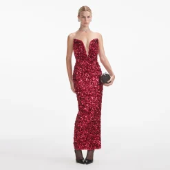 self-portrait 3D Sequin Midi Dress