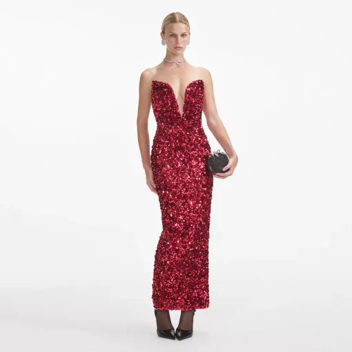 self-portrait 3D Sequin Midi Dress