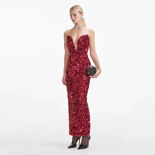 self-portrait 3D Sequin Midi Dress