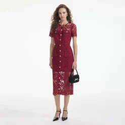 self-portrait Guipure Lace Button Midi Dress