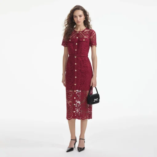 self-portrait Guipure Lace Button Midi Dress