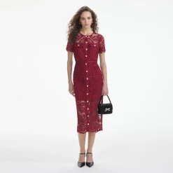 self-portrait Guipure Lace Button Midi Dress
