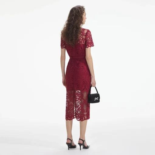 self-portrait Guipure Lace Button Midi Dress