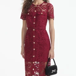 self-portrait Guipure Lace Button Midi Dress