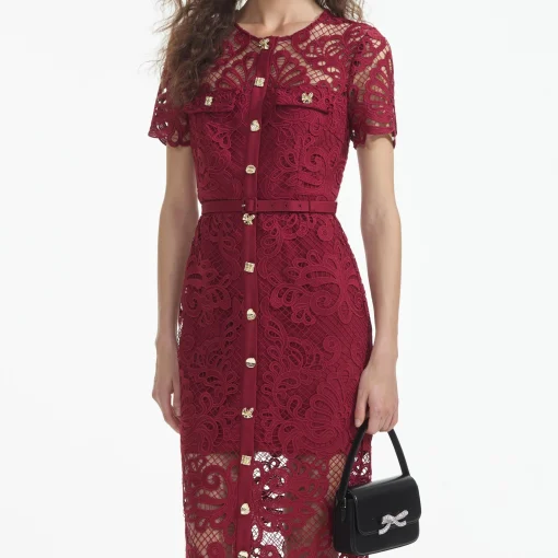 self-portrait Guipure Lace Button Midi Dress