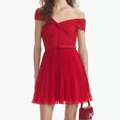 self-portrait Off Shoulder Chiffon Mini Dress