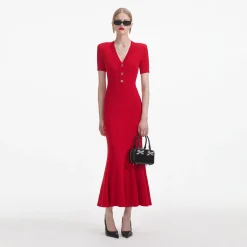 self-portrait Pointelle Knit Midi Dress