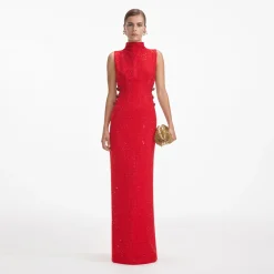 self-portrait Rhinestone Crepe Maxi Dress