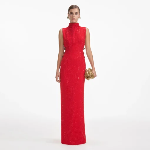 self-portrait Rhinestone Crepe Maxi Dress