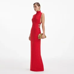 self-portrait Rhinestone Crepe Maxi Dress