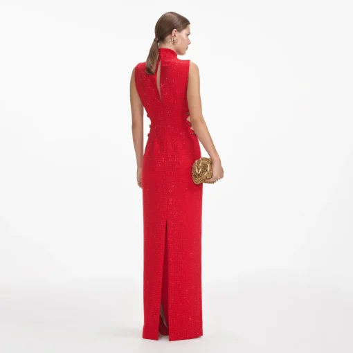 self-portrait Rhinestone Crepe Maxi Dress