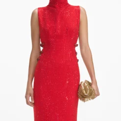 self-portrait Rhinestone Crepe Maxi Dress