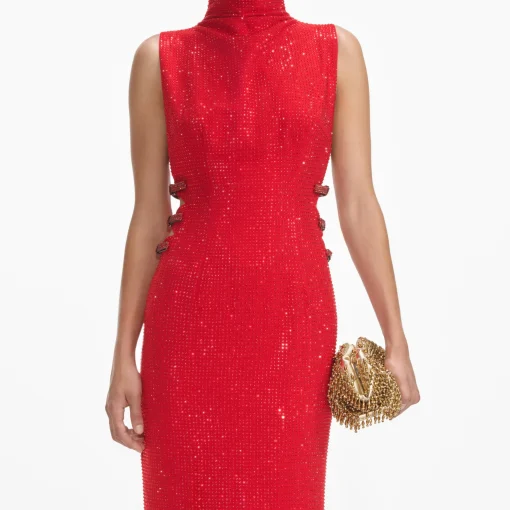 self-portrait Rhinestone Crepe Maxi Dress