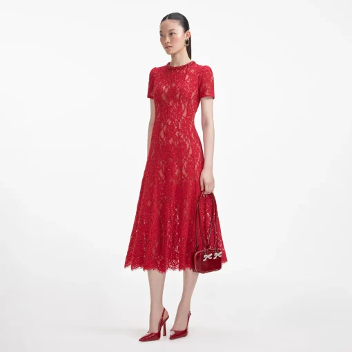 self-portrait Sequin Lace Midi Dress
