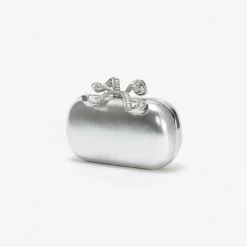 self-portrait Metallic Leather Bow Clutch