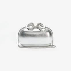 self-portrait Metallic Leather Bow Clutch