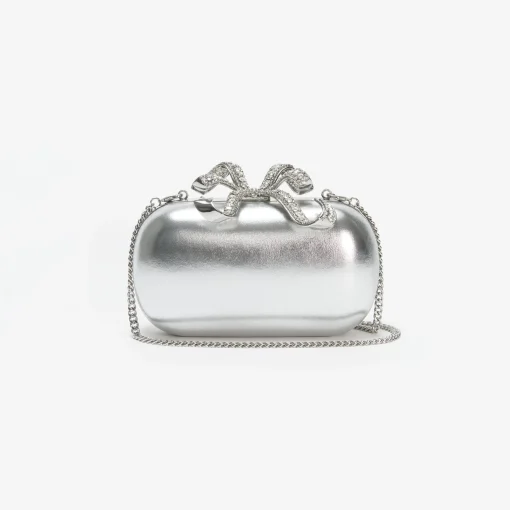 self-portrait Metallic Leather Bow Clutch