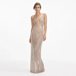self-portrait Rhinestone Fishnet Maxi Dress