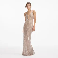 self-portrait Rhinestone Fishnet Maxi Dress