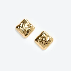 self-portrait Gold Square Earrings