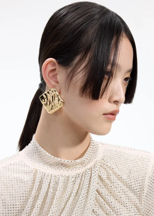 self-portrait Gold Square Earrings
