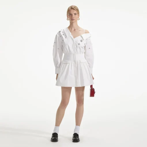 self-portrait Cotton Embellished Mini Dress