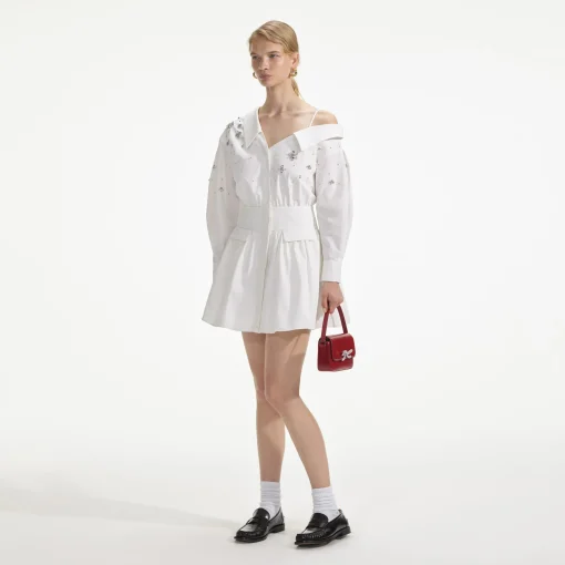 self-portrait Cotton Embellished Mini Dress