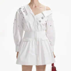 self-portrait Cotton Embellished Mini Dress