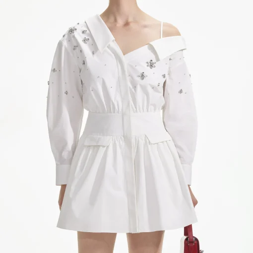 self-portrait Cotton Embellished Mini Dress