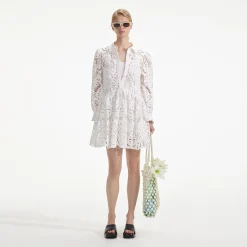 self-portrait Cotton Lace Mini Shirt Dress