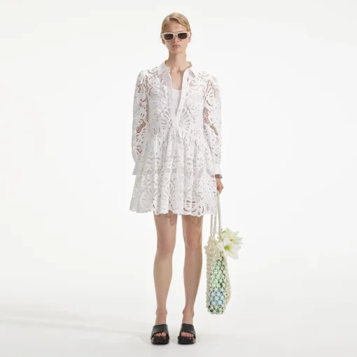 self-portrait Cotton Lace Mini Shirt Dress