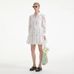 self-portrait Cotton Lace Mini Shirt Dress