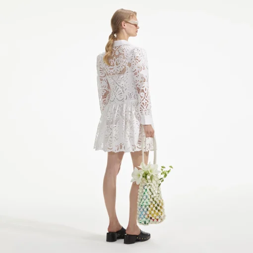 self-portrait Cotton Lace Mini Shirt Dress