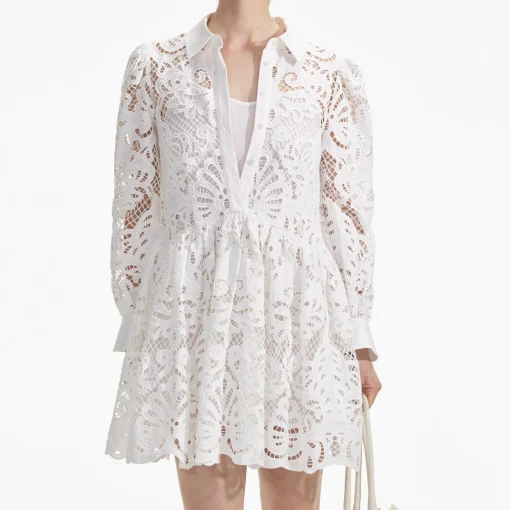 self-portrait Cotton Lace Mini Shirt Dress