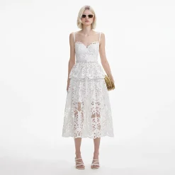 self-portrait Cotton Lace Tiered Midi Dress