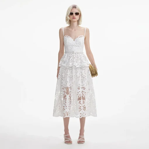 self-portrait Cotton Lace Tiered Midi Dress