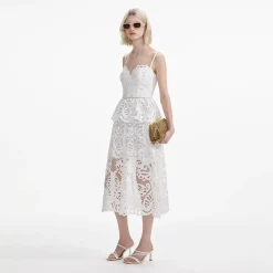 self-portrait Cotton Lace Tiered Midi Dress
