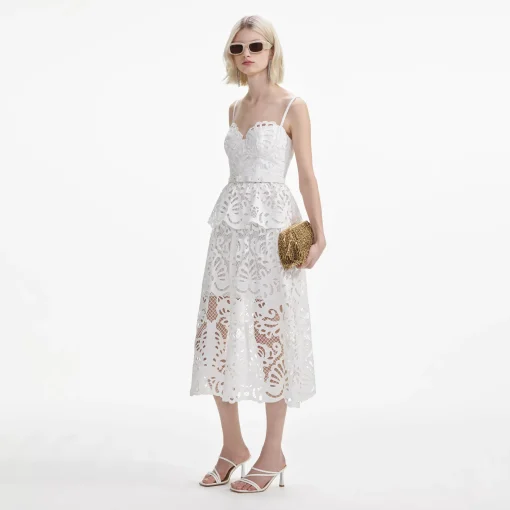 self-portrait Cotton Lace Tiered Midi Dress