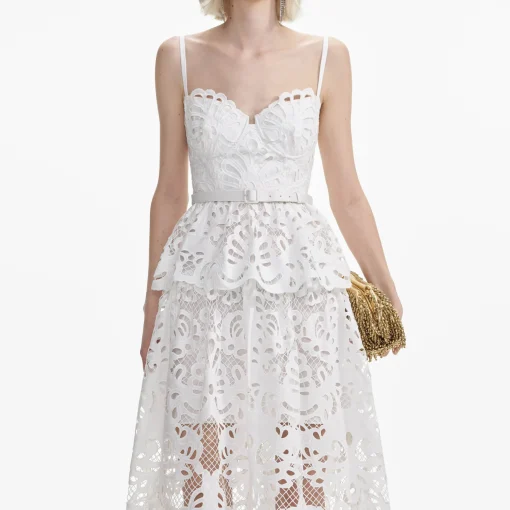 self-portrait Cotton Lace Tiered Midi Dress
