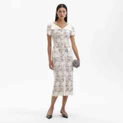 self-portrait Lace Open Neck Midi Dress