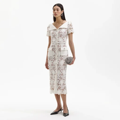 self-portrait Lace Open Neck Midi Dress