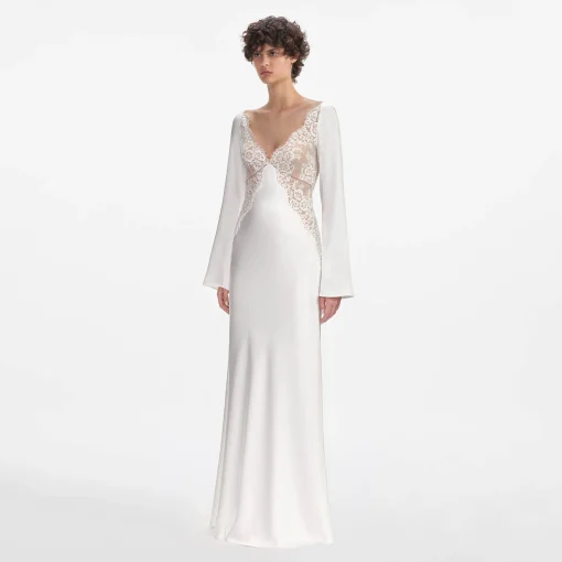 self-portrait Lace Satin Long Sleeve Maxi Dress