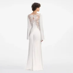self-portrait Lace Satin Long Sleeve Maxi Dress