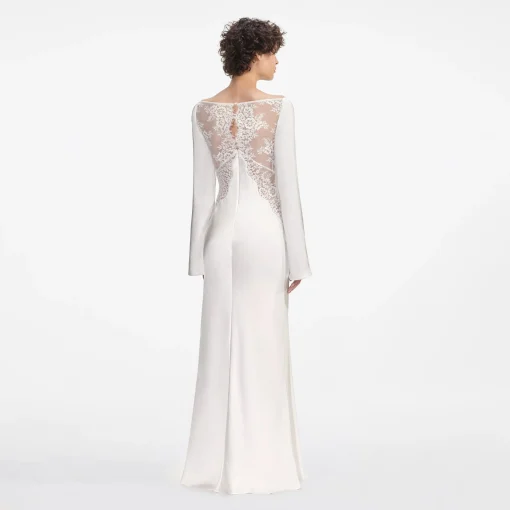self-portrait Lace Satin Long Sleeve Maxi Dress