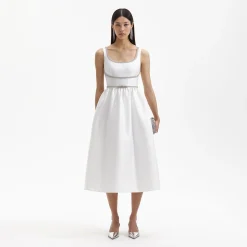 self-portrait Taffeta Diamante Bow Midi Dress