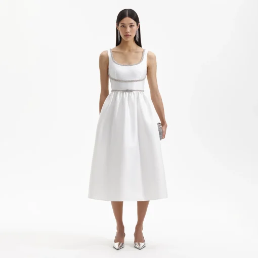 self-portrait Taffeta Diamante Bow Midi Dress